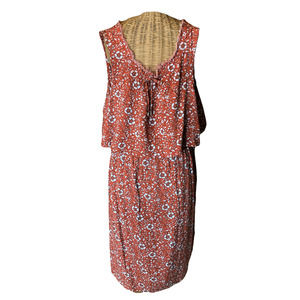 Splendid Women Large Sleeveless Rust Cornflower Blue Flower Raw Edge Scoop Neck